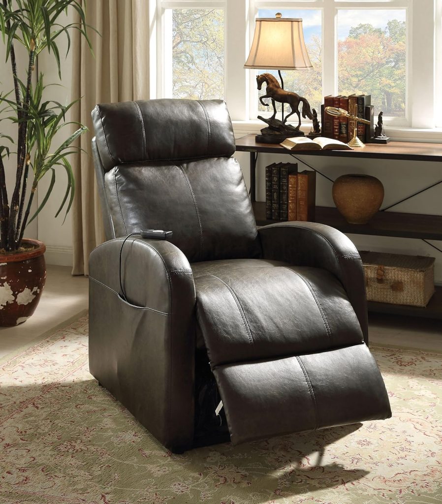 Acme Ricardo Faux Leather Tufted Upholstered Recliner with Power Lift in Brown