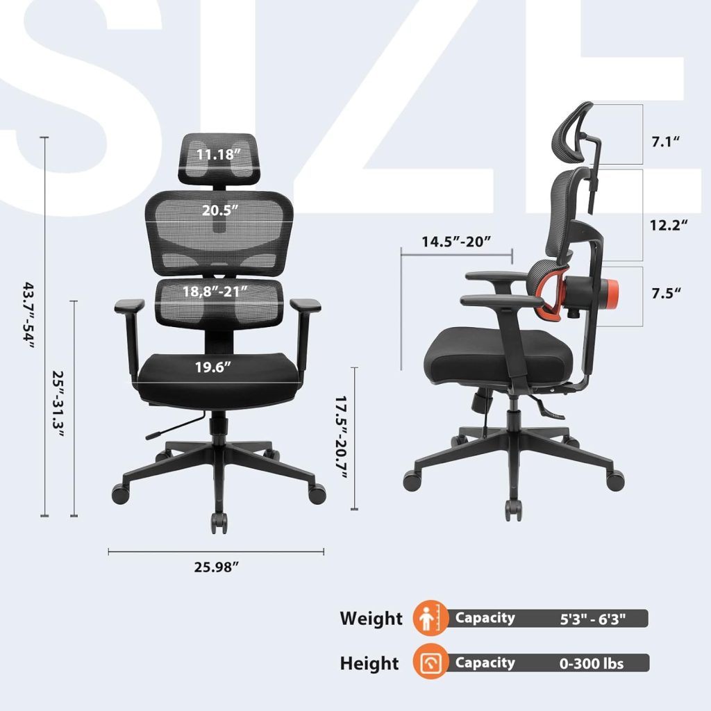 Ergonomic Office Chair with Footrest- High Back Desk Chair with Unique Adjustable Lumbar Support, Seat Depth Adjustment, Tilt Function, 4D Armrest Recliner Chair for Home Office