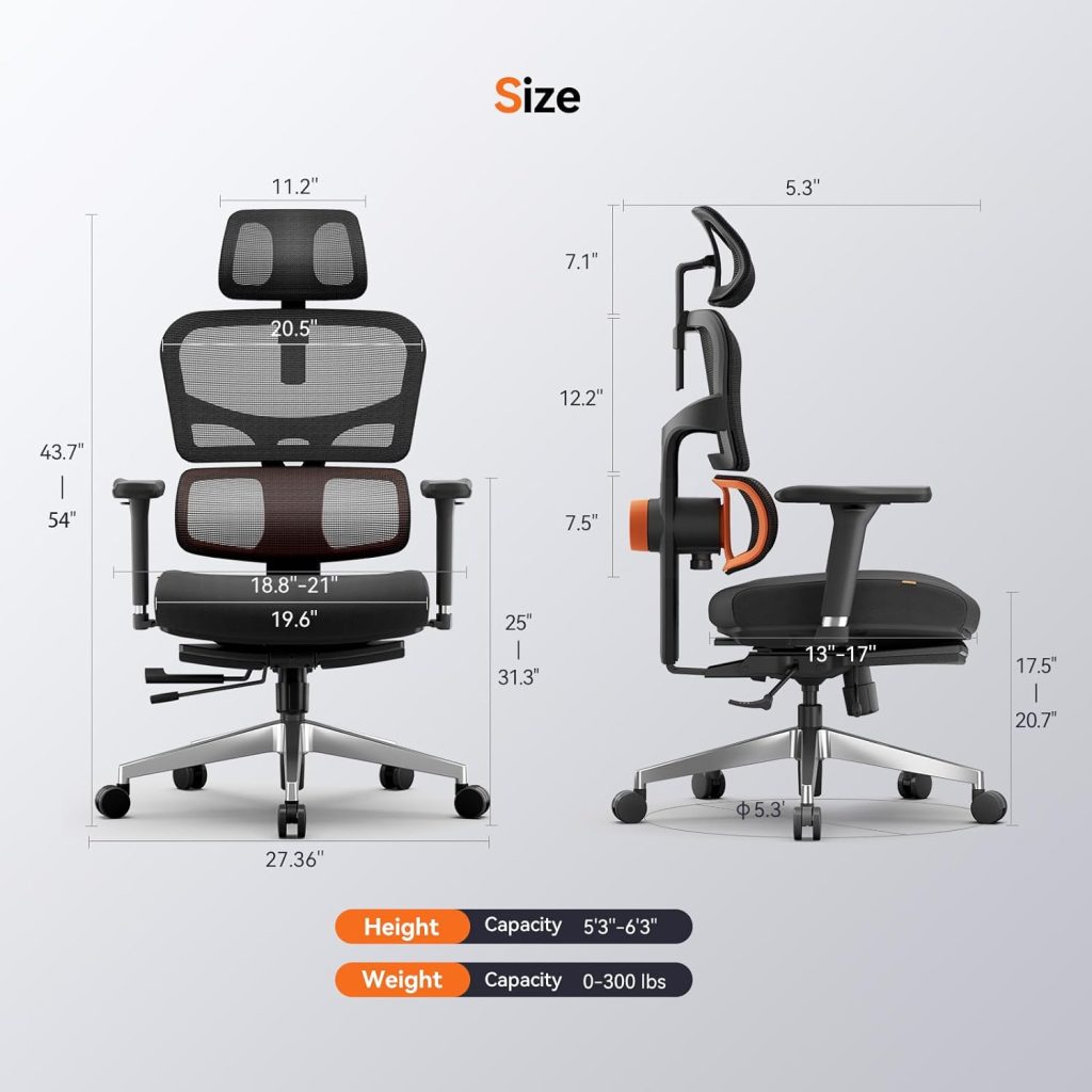 Ergonomic Office Chair with Footrest- High Back Desk Chair with Unique Adjustable Lumbar Support, Seat Depth Adjustment, Tilt Function, 4D Armrest Recliner Chair for Home Office