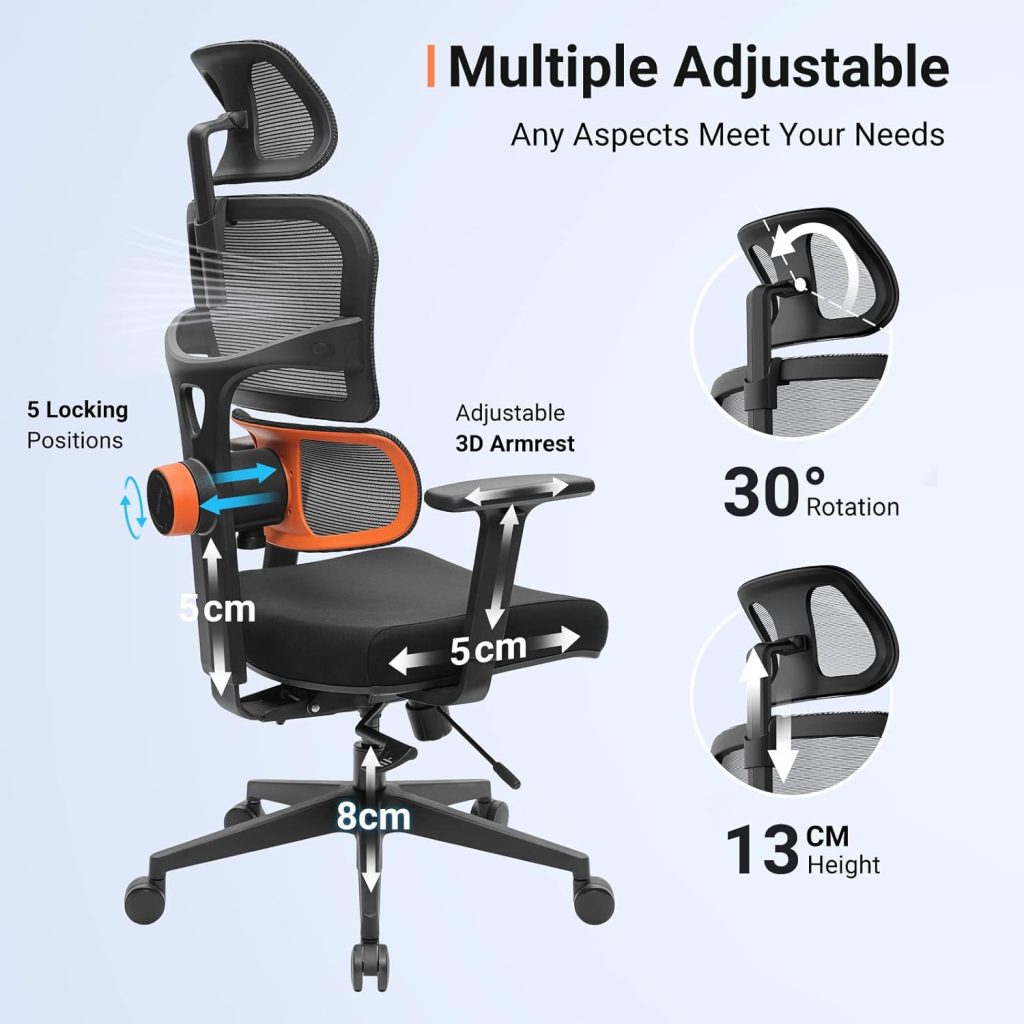 Ergonomic Office Chair with Footrest- High Back Desk Chair with Unique Adjustable Lumbar Support, Seat Depth Adjustment, Tilt Function, 4D Armrest Recliner Chair for Home Office