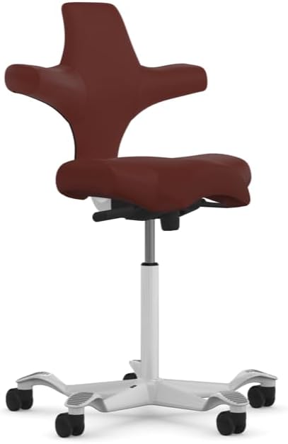 HAG Capisco Adjustable Standing Desk Chair - Black Frame - Leather Tan Brown Seat
