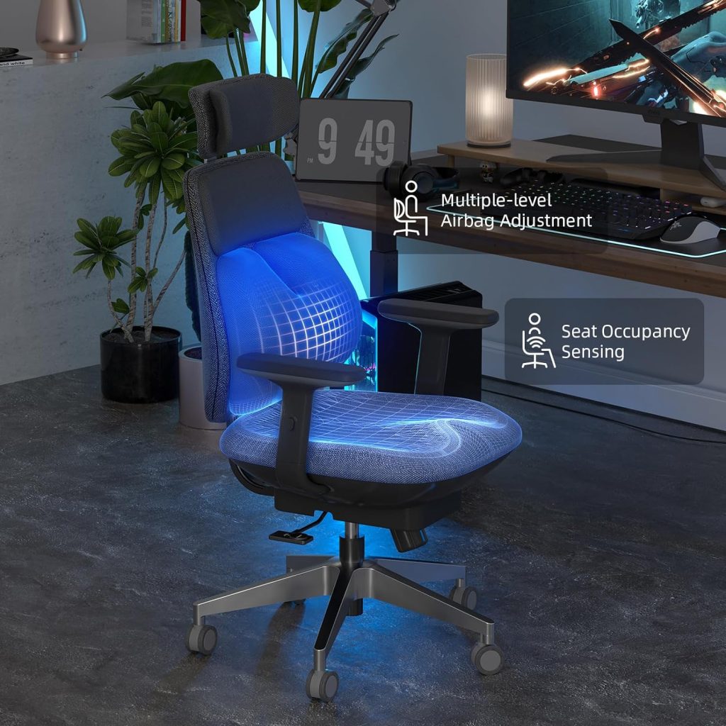 Smart Ergonomic Home Office Chair, Automatic Massage Lumbar Support and App-Controlled,3D Armrests, Executive Desk Chair with Adjustable Height for Home Office/Learning/Conference