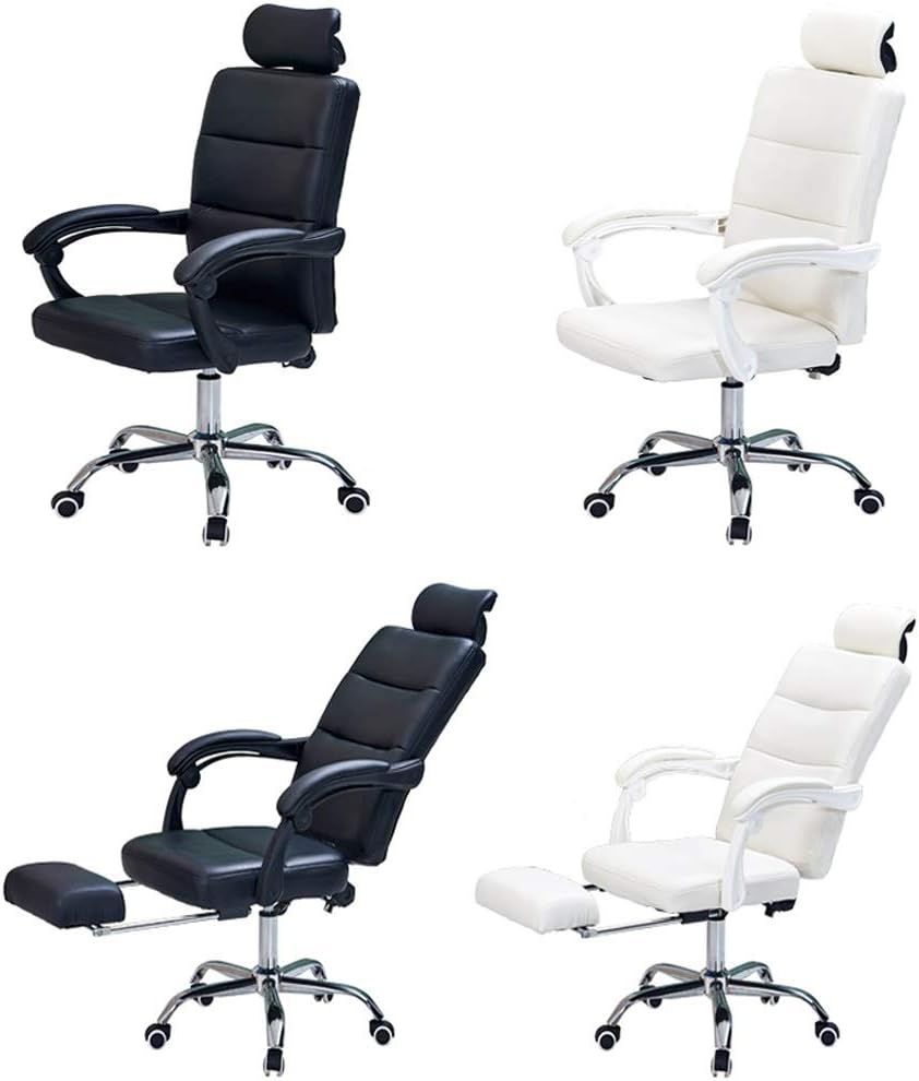Swivel Office Chair, PU Reinforce Boss Chair High Back Swivel Office Chair Reclining Computer Chair Lifting Seats Game Chair, White/Black Task Chair (Color : White, Size : with footrest) Swivel Office Chair, PU Reinforce Boss Chair High Back Swivel Office Chair Reclining Computer Chair Lifting Seats Game Chair, White/Black Task Chair (Color : White, Size : with footrest)