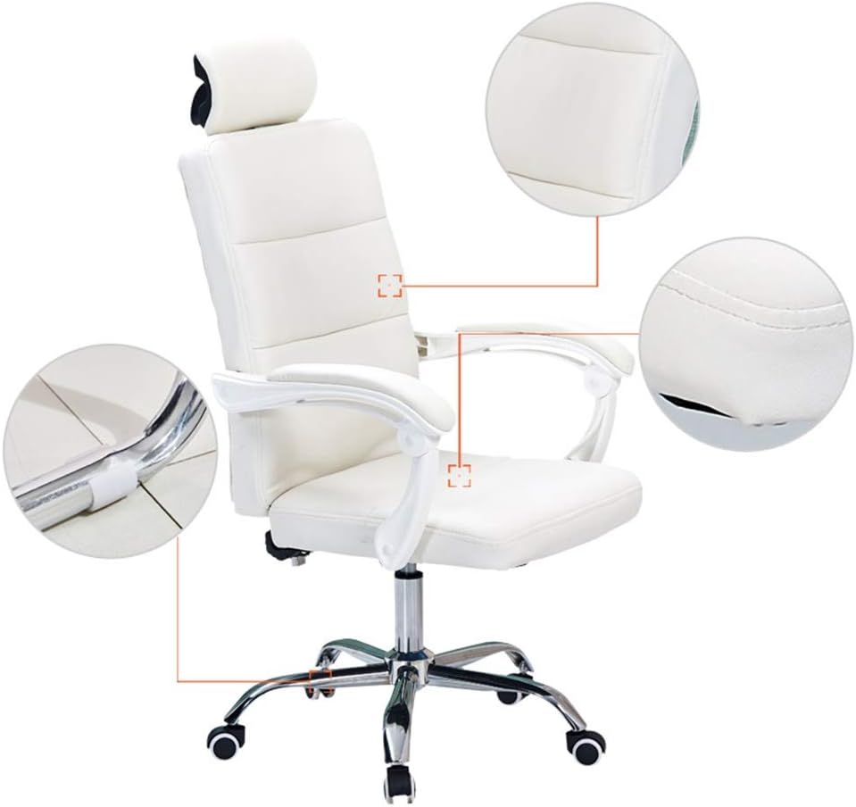 Swivel Office Chair, PU Reinforce Boss Chair High Back Swivel Office Chair Reclining Computer Chair Lifting Seats Game Chair, White/Black Task Chair (Color : White, Size : with footrest) Swivel Office Chair, PU Reinforce Boss Chair High Back Swivel Office Chair Reclining Computer Chair Lifting Seats Game Chair, White/Black Task Chair (Color : White, Size : with footrest)