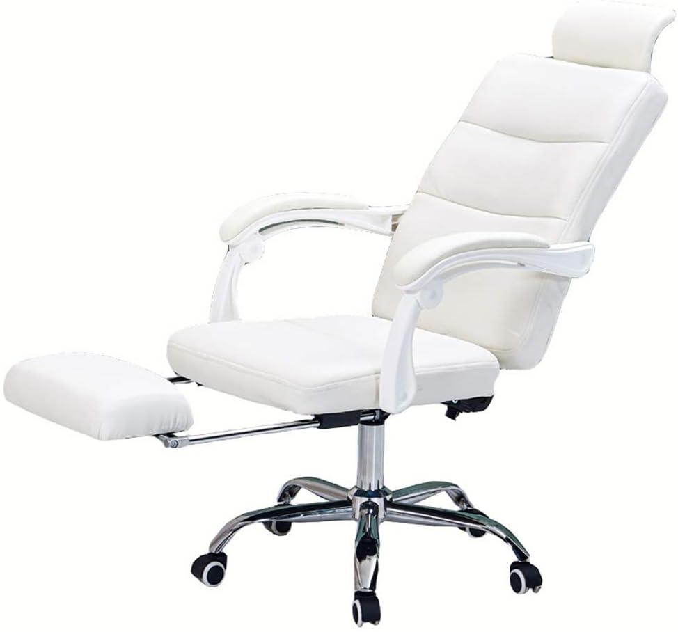Swivel Office Chair, PU Reinforce Boss Chair High Back Swivel Office Chair Reclining Computer Chair Lifting Seats Game Chair, White/Black Task Chair (Color : White, Size : with footrest) Swivel Office Chair, PU Reinforce Boss Chair High Back Swivel Office Chair Reclining Computer Chair Lifting Seats Game Chair, White/Black Task Chair (Color : White, Size : with footrest)
