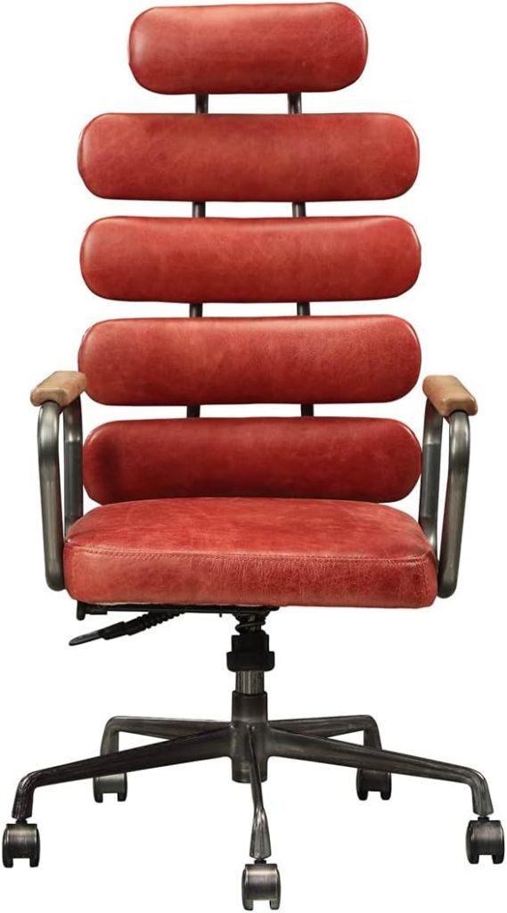 ACME Calan Executive Office Chair - - Vintage Red Top Grain Leather