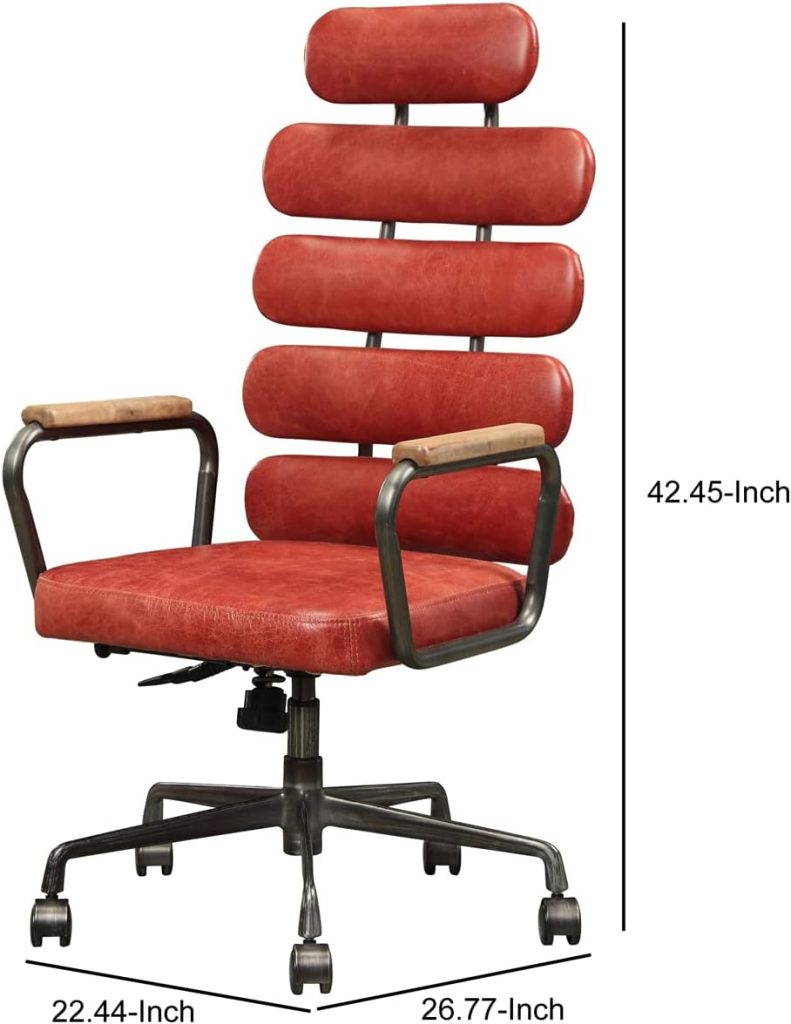 ACME Calan Executive Office Chair - - Vintage Red Top Grain Leather