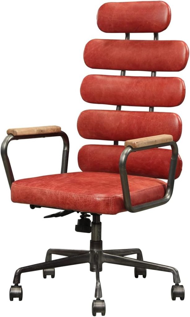 ACME Calan Executive Office Chair - - Vintage Red Top Grain Leather
