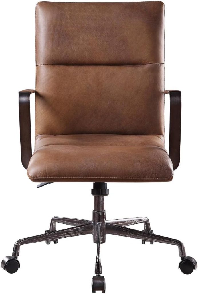 Acme Indra Leather Upholstered Swivel Office Chair in Vintage Chocolate
