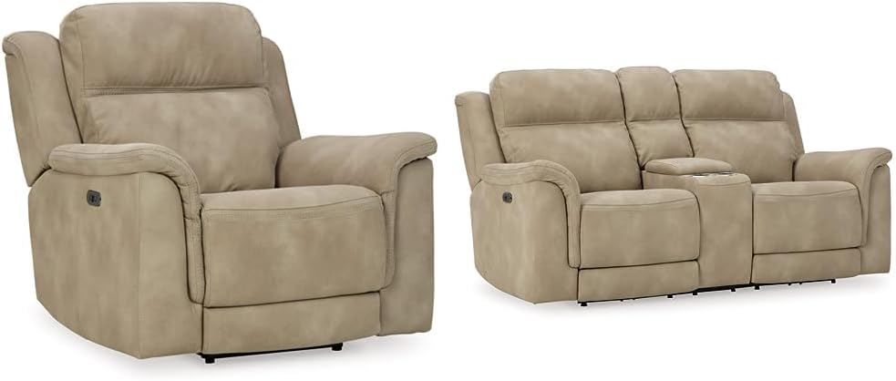 Signature Design by Ashley Next-Gen DuraPella Power Recliner with Adjustable Headrest, Sand  Next-Gen DuraPella Love Seats, Sand