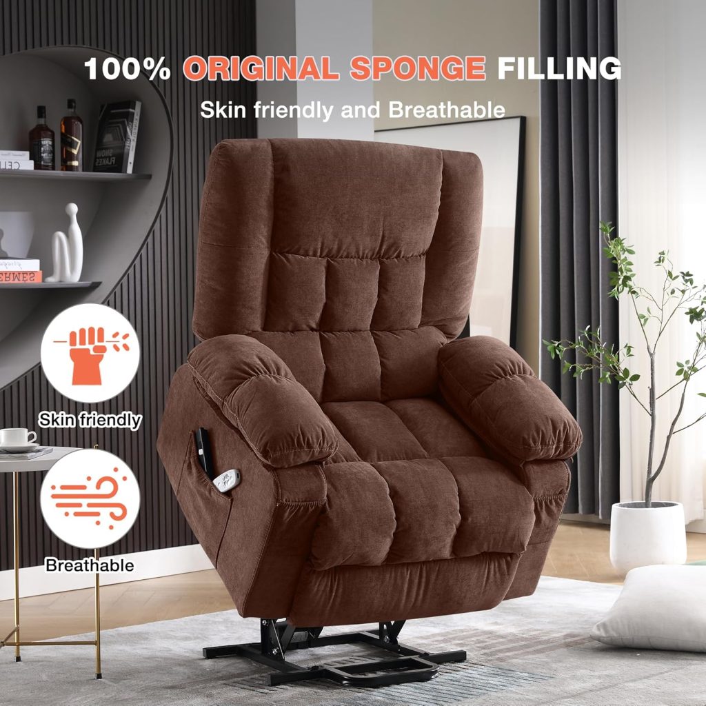 Power Lift Recliner Chair with Vibration Massage and Lumbar Heating for Elderly, Electric Lift Recliner Single Sofa with Side Pocket, Two Cup Holders and USB Charge Port for Living Room