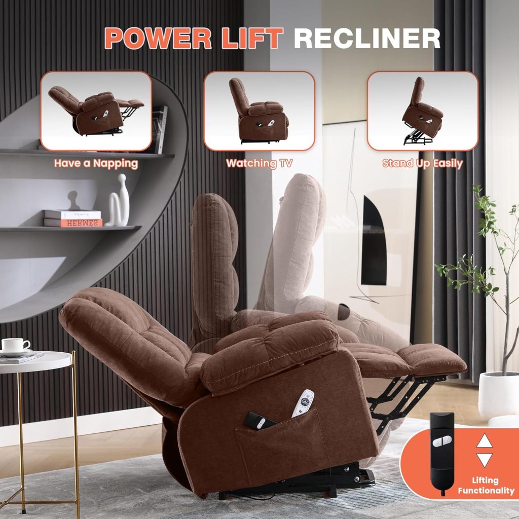 Power Lift Recliner Chair with Vibration Massage and Lumbar Heating for Elderly, Electric Lift Recliner Single Sofa with Side Pocket, Two Cup Holders and USB Charge Port for Living Room