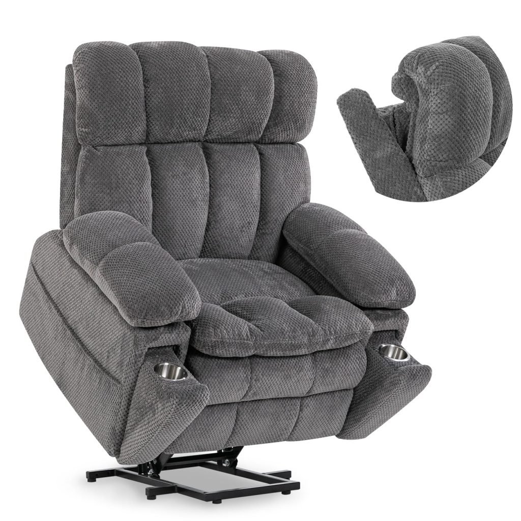 Dual Motor Power Lift Recliner Chair for Elderly with Adjustable Headrest,Extra Wide Recliner Chair with Heat and Massage,Lay Flat Recliner with Cupholder Storebox,USB Ports,Type C,Zero Gravity