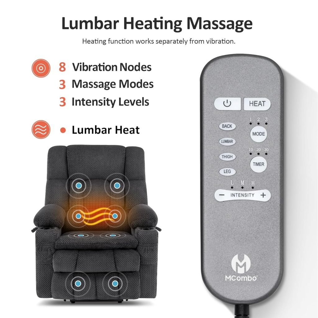 MCombo Dual Motor Power Lift Recliner Chair with Massage and Heat for Elderly People, Infinite Position, USB Ports, Cup Holders, Fabric 7890 (Medium, Dark Gray) MCombo Dual Motor Power Lift Recliner Chair with Massage and Heat for Elderly People, Infinite Position, USB Ports, Cup Holders, Fabric 7890 (Medium, Dark Gray)