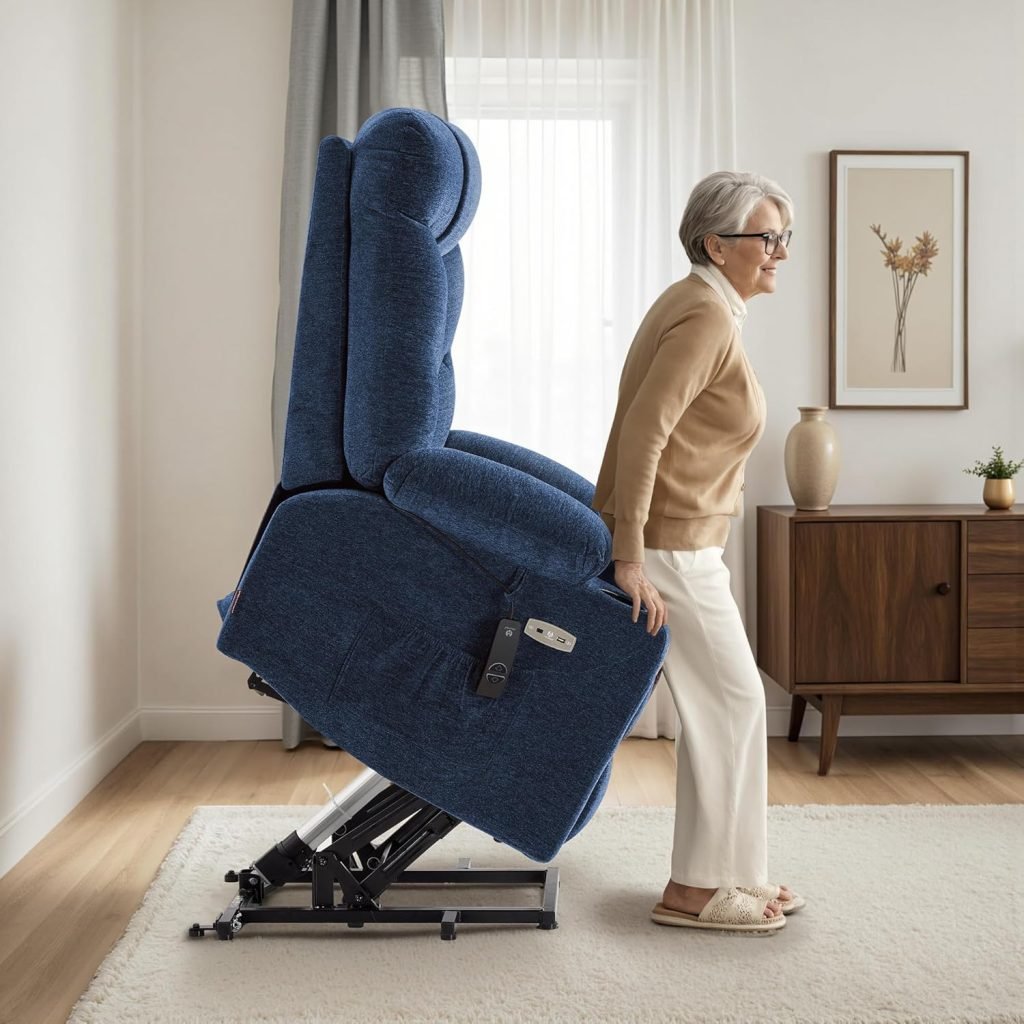 MCombo Power Lift Recliner Chair with Extended Footrest for Elderly People, Fabric 7287 (Navy Blue, Medium) MCombo Power Lift Recliner Chair with Extended Footrest for Elderly People, Fabric 7287 (Navy Blue, Medium)