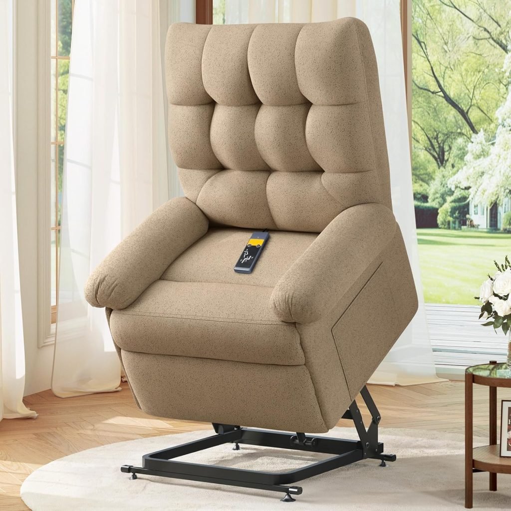 Power Lift Recliner Chair for Elderly, Triple Motor Lift Chair with Infinite Position, Electric Stand Assist for Seniors, Single Sofa with Side Pockets for Living Room, Beige-Brown Power Lift Recliner Chair for Elderly, Triple Motor Lift Chair with Infinite Position, Electric Stand Assist for Seniors, Single Sofa with Side Pockets for Living Room, Beige-Brown