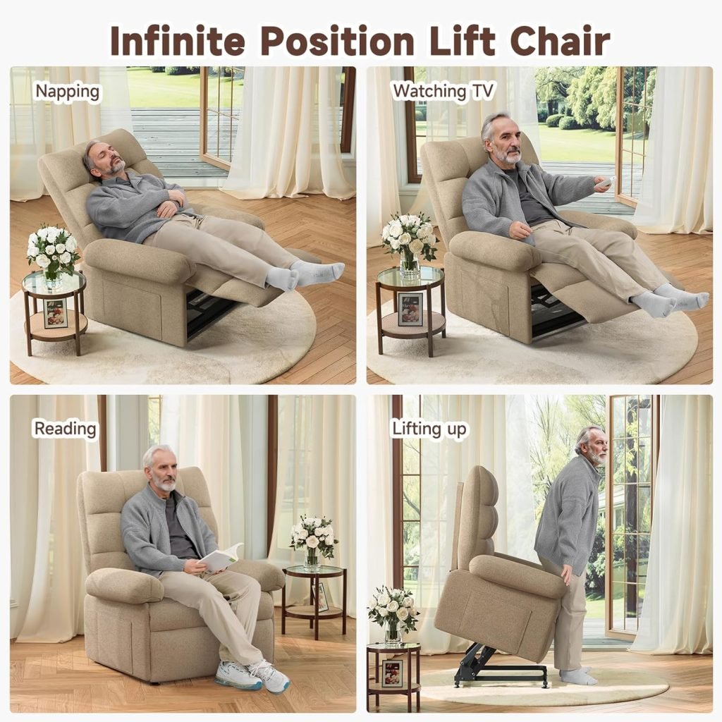 Power Lift Recliner Chair for Elderly, Triple Motor Lift Chair with Infinite Position, Electric Stand Assist for Seniors, Single Sofa with Side Pockets for Living Room, Beige-Brown Power Lift Recliner Chair for Elderly, Triple Motor Lift Chair with Infinite Position, Electric Stand Assist for Seniors, Single Sofa with Side Pockets for Living Room, Beige-Brown