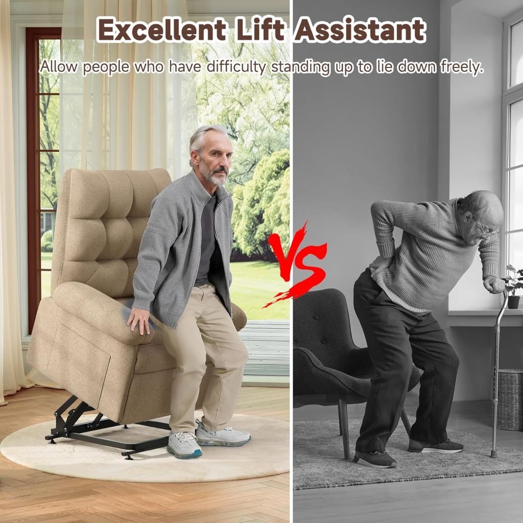 Power Lift Recliner Chair for Elderly, Triple Motor Lift Chair with Infinite Position, Electric Stand Assist for Seniors, Single Sofa with Side Pockets for Living Room, Beige-Brown Power Lift Recliner Chair for Elderly, Triple Motor Lift Chair with Infinite Position, Electric Stand Assist for Seniors, Single Sofa with Side Pockets for Living Room, Beige-Brown