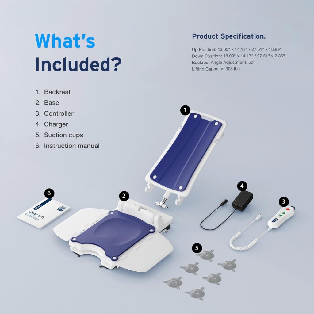 AYDMED 2-in-1 Lift Chair | Portable Cordless Rechargeable Electric Floor  Bath Chair Lift | Strong  Secure Engineering | Advanced Lifting Power with 308 lbs Lift Capacity | Waterproof  Dustproof