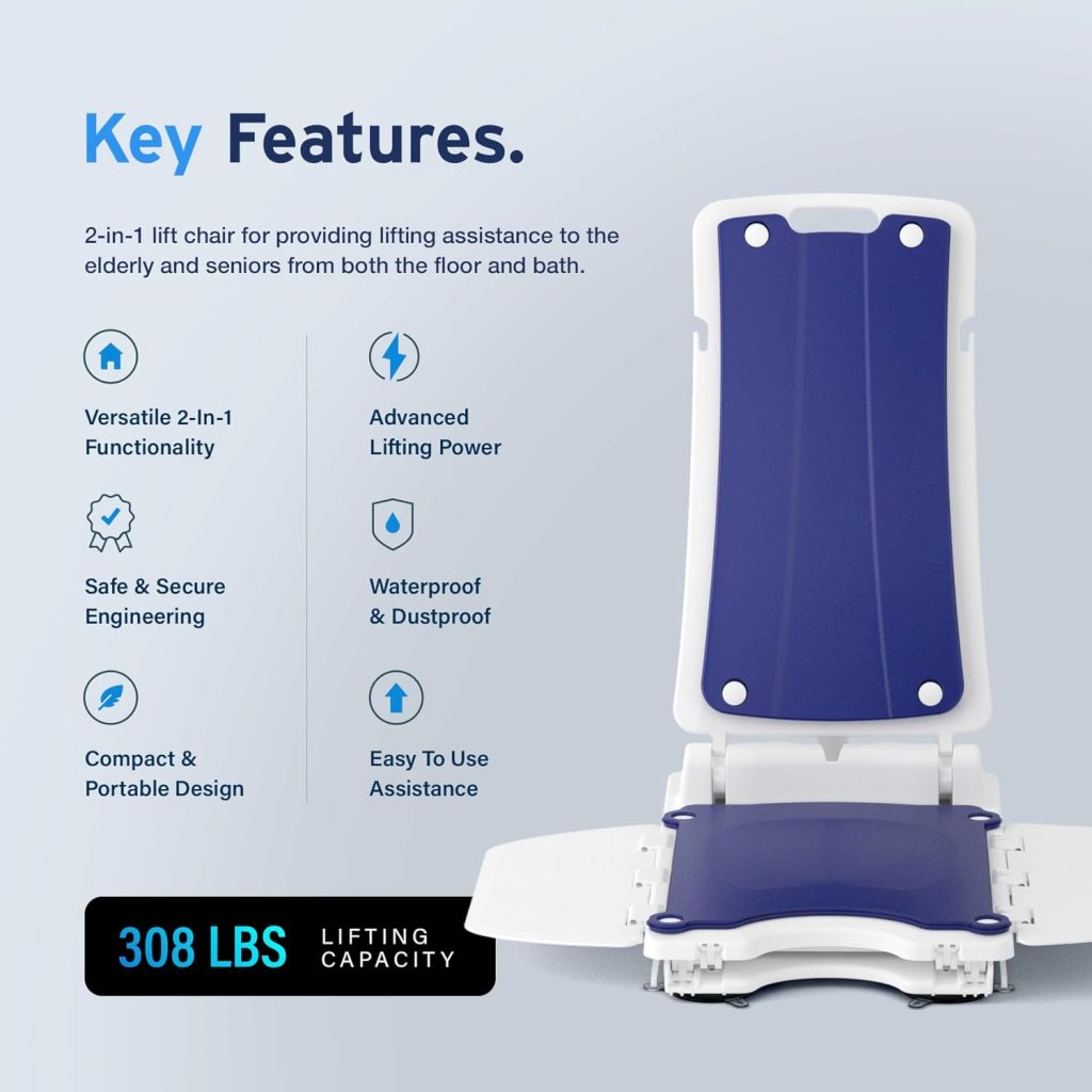 AYDMED 2-in-1 Lift Chair | Portable Cordless Rechargeable Electric Floor  Bath Chair Lift | Strong  Secure Engineering | Advanced Lifting Power with 308 lbs Lift Capacity | Waterproof  Dustproof