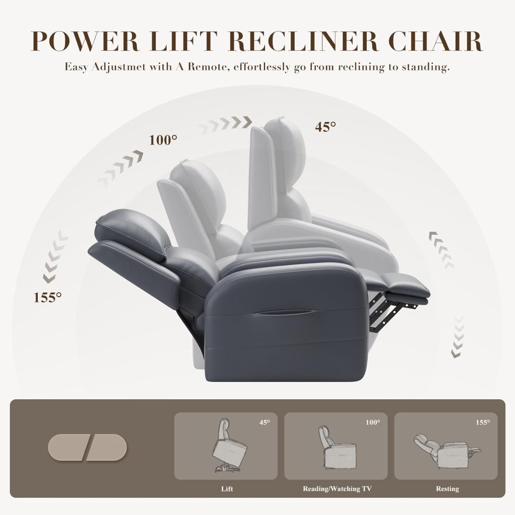 COLAMY Power Lift Recliner Chair for Elderly – Electric Leather Recliner with Remote Control, Ergonomic Backrest, Spacious Seat, Side Pocket 2-Button Operation, 300lbs Capacity (Grey) COLAMY Power Lift Recliner Chair for Elderly – Electric Leather Recliner with Remote Control, Ergonomic Backrest, Spacious Seat, Side Pocket 2-Button Operation, 300lbs Capacity (Grey)