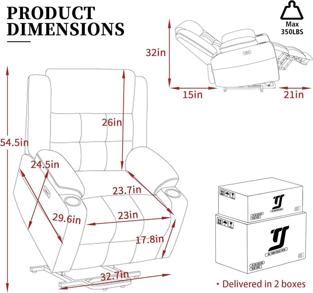 Power Lift Chair Recliners for Elderly with Heat and Massage, Recliner Chairs for Adults, Upgraded Fabric Recliner with USB  Type-C Charge Port, Cup Holders, L9911 (Brown)