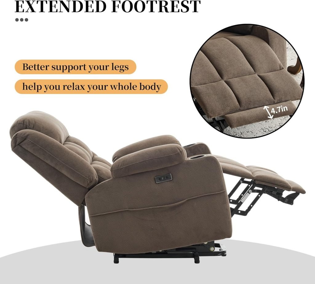 Power Lift Chair Recliners for Elderly with Heat and Massage, Recliner Chairs for Adults, Upgraded Fabric Recliner with USB  Type-C Charge Port, Cup Holders, L9911 (Brown)
