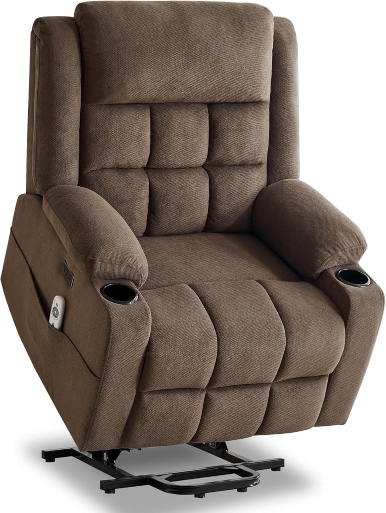 Power Lift Chair Recliners for Elderly with Heat and Massage, Recliner Chairs for Adults, Upgraded Fabric Recliner with USB  Type-C Charge Port, Cup Holders, L9911 (Brown)