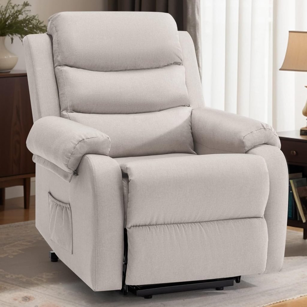 Recliner Chairs for Adults, Power Recliner Chair for Elderly, Small Lift Recliners with Assist, Electric Single Lift Sofa with Memory Function for Living Reading Room, Beige