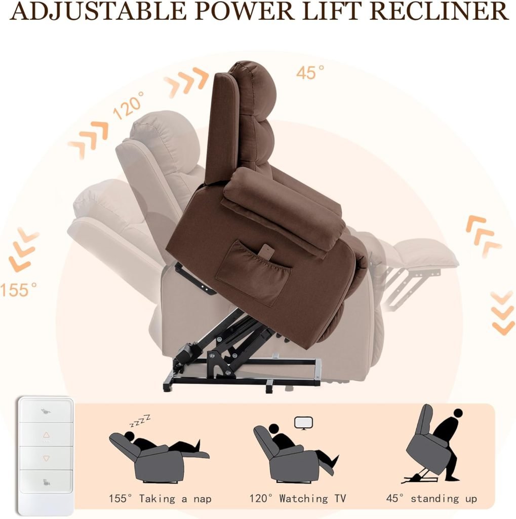 Recliner Chairs for Adults, Power Recliner Chair for Elderly, Small Lift Recliners with Assist, Electric Single Lift Sofa with Memory Function for Living Reading Room, Beige
