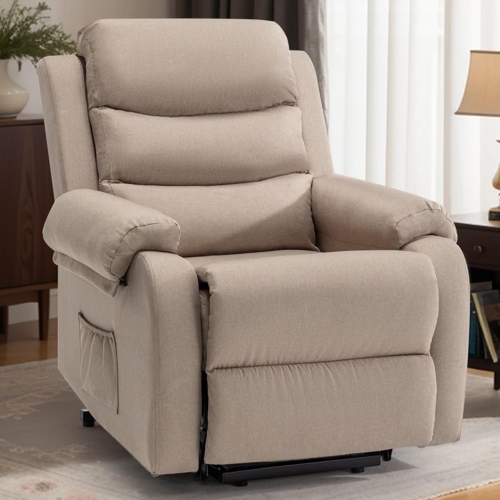 Recliner Chairs for Adults, Power Recliner Chair for Elderly, Small Lift Recliners with Assist, Electric Single Lift Sofa with Memory Function for Living Reading Room, Beige