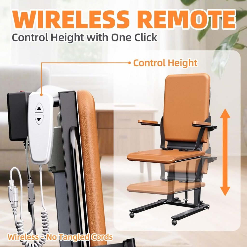 Upgrade Steel Electric Lift Chair with Advanced Wheels and PU Cushion, Floor Lift for Elderly, Support Up to 500 LBS, Safety Seat Belts and Handrails, Suitable for Home or Care Facilities Use, Black