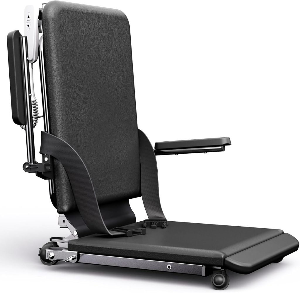 Upgrade Steel Electric Lift Chair with Advanced Wheels and PU Cushion, Floor Lift for Elderly, Support Up to 500 LBS, Safety Seat Belts and Handrails, Suitable for Home or Care Facilities Use, Black
