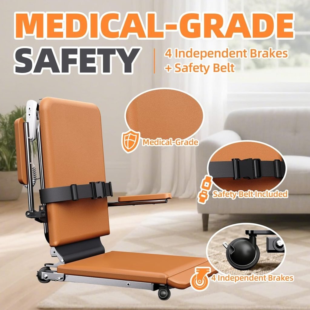 Upgrade Steel Electric Lift Chair with Advanced Wheels and PU Cushion, Floor Lift for Elderly, Support Up to 500 LBS, Safety Seat Belts and Handrails, Suitable for Home or Care Facilities Use, Black