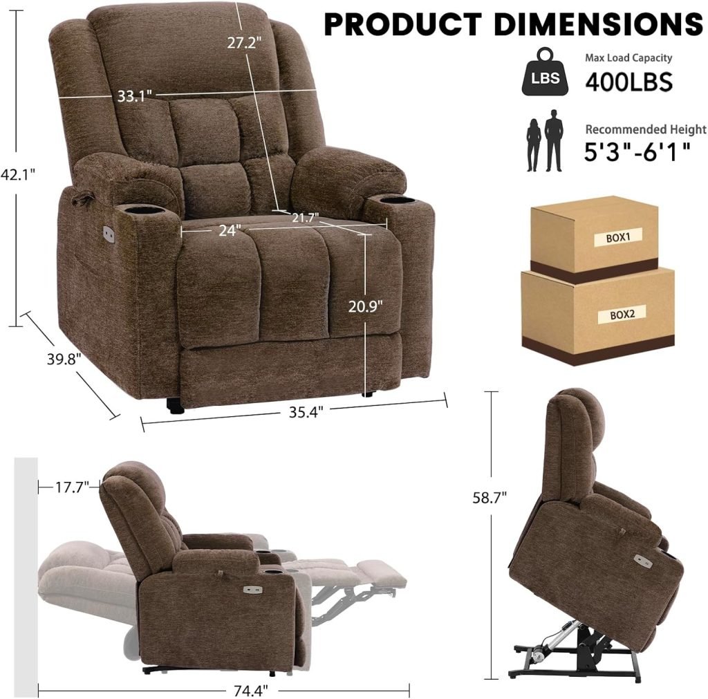 EONIX Dual Motor Lay Flat Power Lift Recliner Chair for Elderly, Electric Recliner Lift Chair for Adults with Heat and Massage, Cup Holders, 400lbs Heavy Duty, SLRY014062, Coffee EONIX Dual Motor Lay Flat Power Lift Recliner Chair for Elderly, Electric Recliner Lift Chair for Adults with Heat and Massage, Cup Holders, 400lbs Heavy Duty, SLRY014062, Coffee