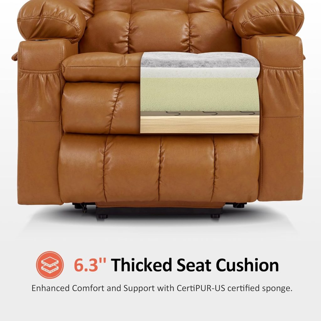 MCombo Dual Motor Power Lift Recliner Chair for Elderly, Lay Flat Lift Chair with Heat and Massage, Cup Holders, USB Ports, Faux Leather 7890 (Dark Brown, Medium)