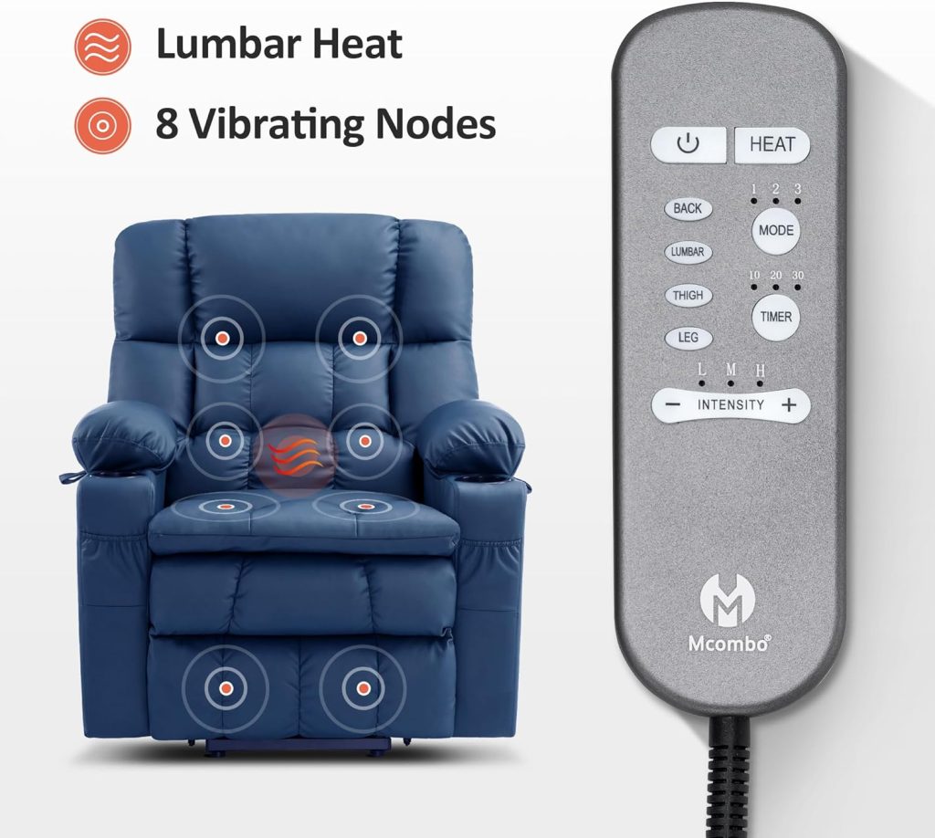 MCombo Dual Motor Power Lift Recliner Chair for Elderly, Lay Flat Lift Chair with Heat and Massage, Cup Holders, USB Ports, Faux Leather 7890 (Dark Brown, Medium)