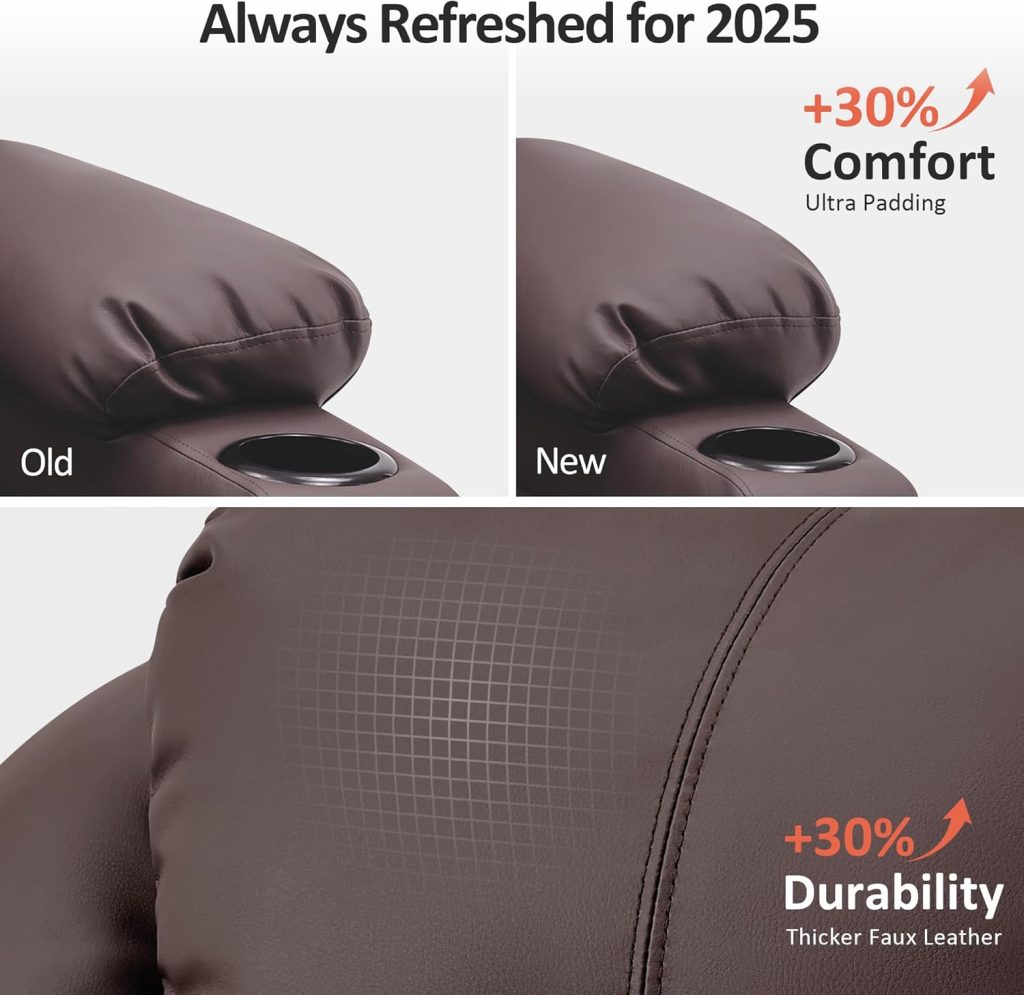 MCombo Power Lift Recliner Chair for Elderly, Lift Chair with Heat and Massage, FSC Certified, USB Ports, Cup Holders, Faux Leather 7040 (Cream White, Medium)