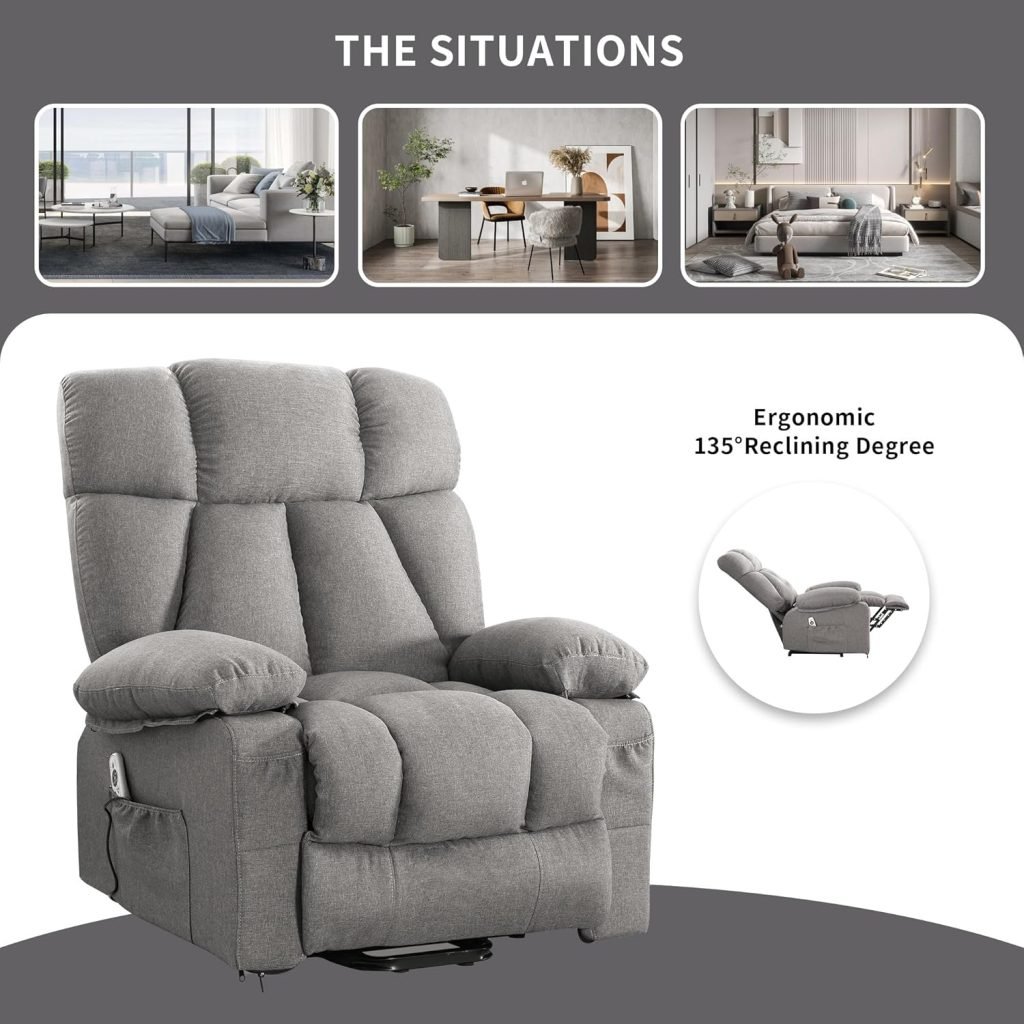 Power Lift Recliner Chair for Elderly, Lift Chair with Massage and Heat for Living Room, Fabric Electric Recliner Chairs with Side Pockets, USB Charge Port,Grey