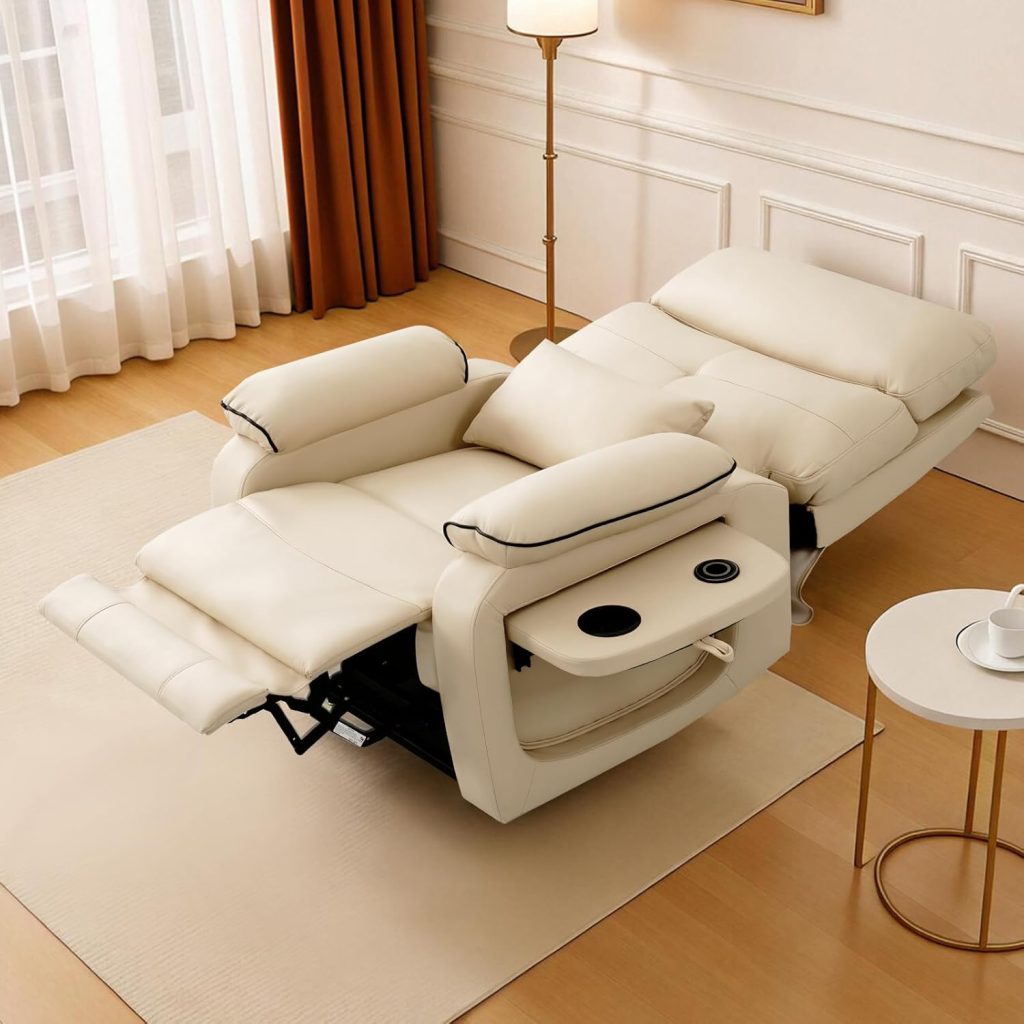 Dual Motor Power Lift Recliner Chair for Adult  Elderly, Infinite Position Lay Flat Lift Chair with Heat  Massage, Cup Holder, Lumbar Pillow, Wireless Charger, USB Ports, Leather (Beige)