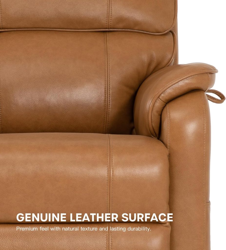 DYNOX 350 LBS Power Lift Recliner Chair for Elderly, Medium Size Dual Motor Lay Flat Infinite Positions Recliner with Heat  Massage(9188,Genuine Leather,Camel)
