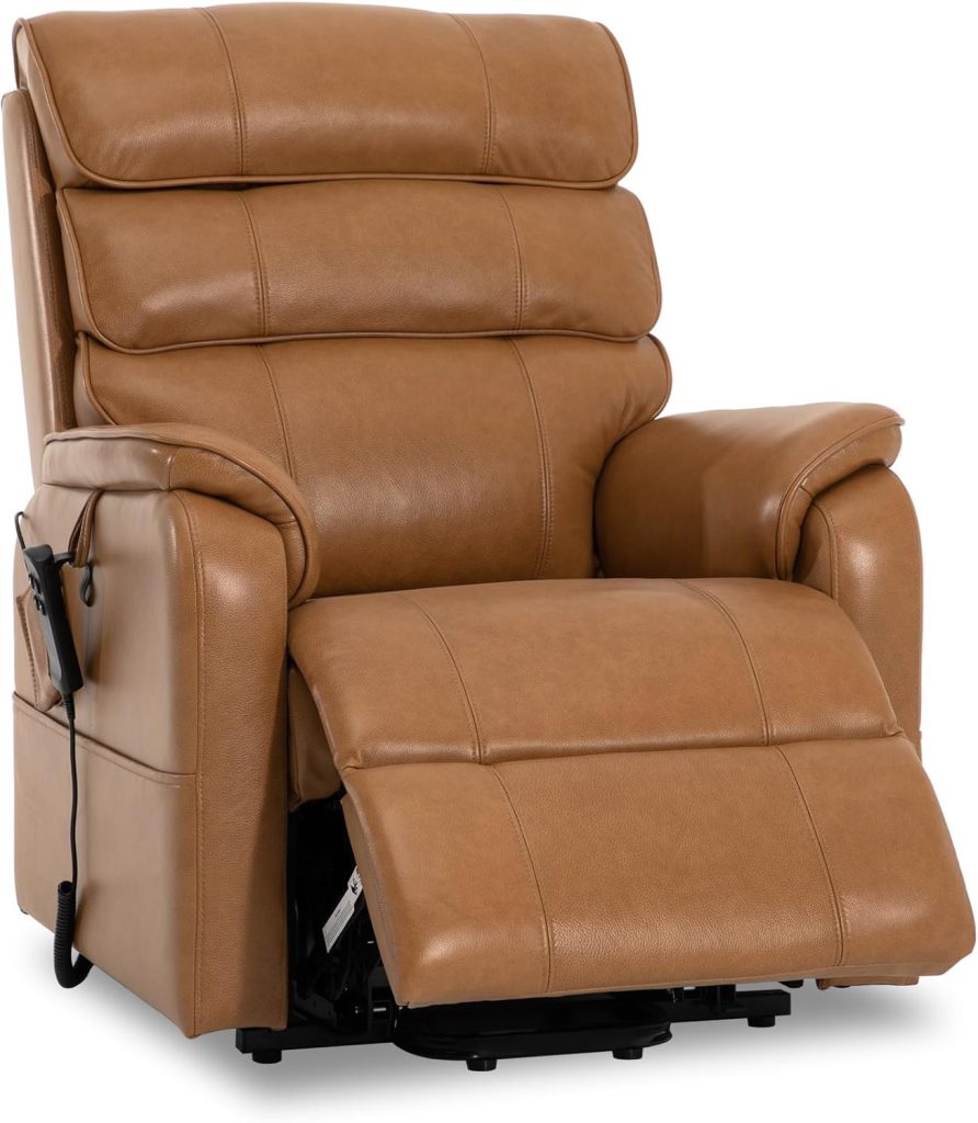 DYNOX 350 LBS Power Lift Recliner Chair for Elderly, Medium Size Dual Motor Lay Flat Infinite Positions Recliner with Heat  Massage(9188,Genuine Leather,Camel)