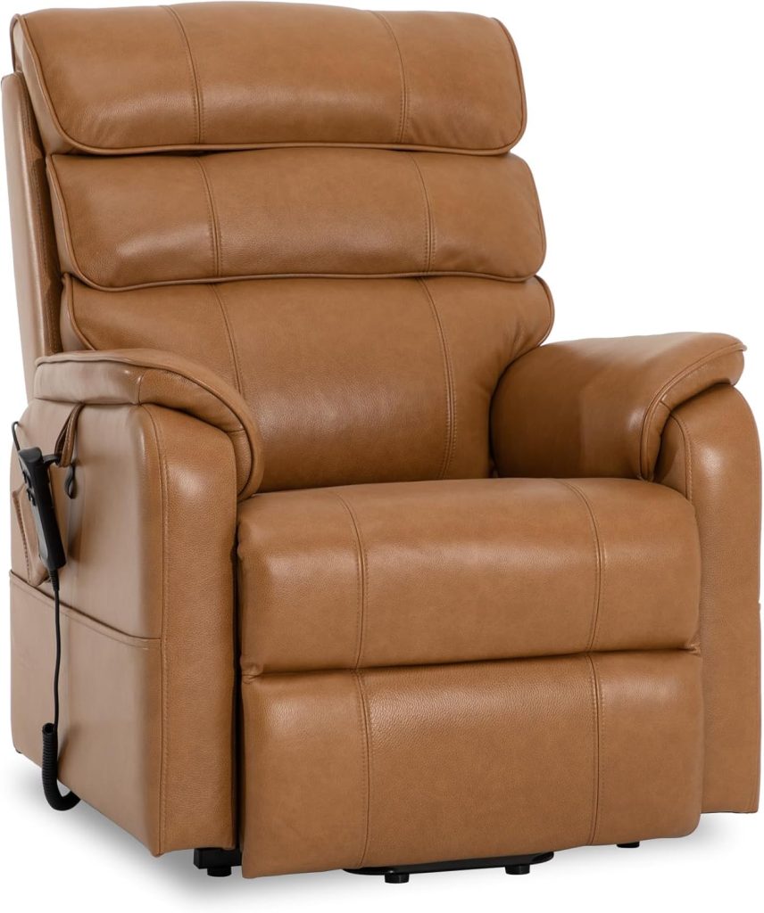 DYNOX 350 LBS Power Lift Recliner Chair for Elderly, Medium Size Dual Motor Lay Flat Infinite Positions Recliner with Heat  Massage(9188,Genuine Leather,Camel)