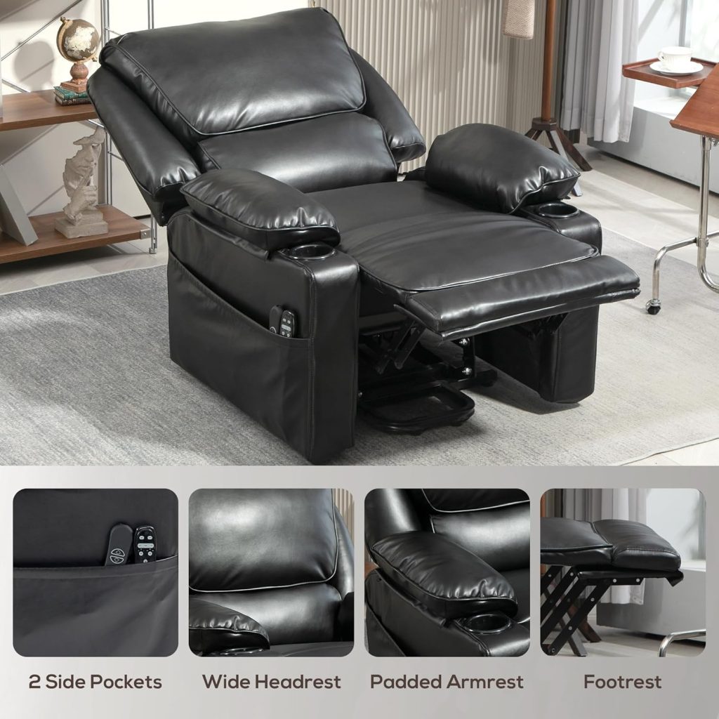 HOMCOM Power Lift Recliner Chair for Elderly, Wide Faux Leather Lift Chair with Vibration Massage and Heat, Overstuffed Reclining Single Sofa with Remote, USB Port, Side Pockets, Black HOMCOM Power Lift Recliner Chair for Elderly, Wide Faux Leather Lift Chair with Vibration Massage and Heat, Overstuffed Reclining Single Sofa with Remote, USB Port, Side Pockets, Black