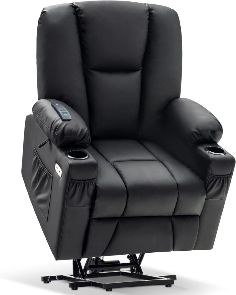 MCombo Power Lift Recliner Chair Sofa with Extended Footrest,3 Positions,Hand Remote Control,2 Cup Holders,USB Ports for Elderly People, 7507 (Faux Leather, Black)