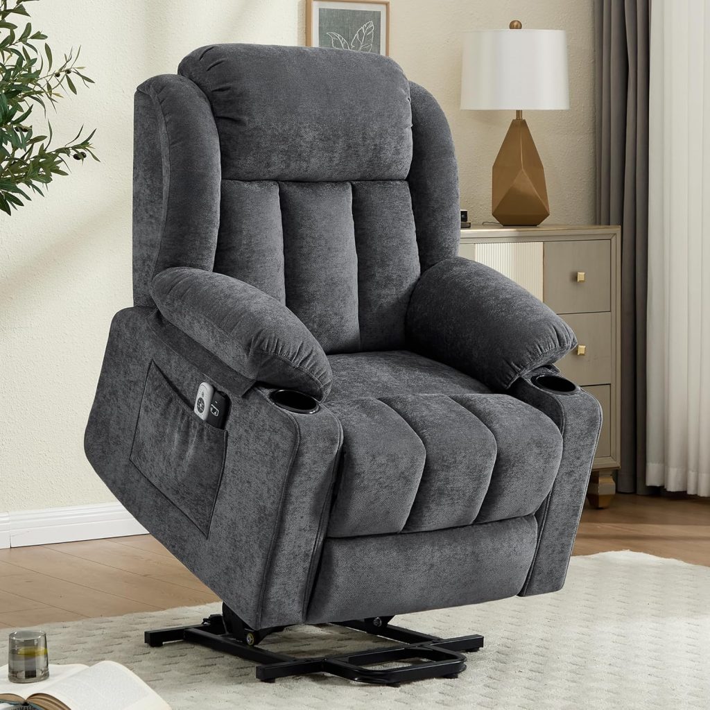Power Lift Recliner Chair for Elderly with Massage and Heat, Recliner Chairs for Adults, Upgraded Fabric Reclining Sofa Chair with USB  Type-C Ports and Cup Holders, L1288(Grey)
