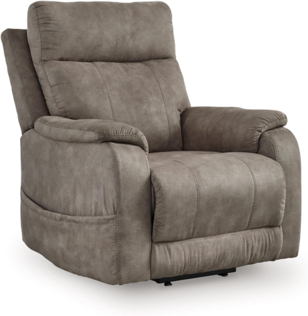 Signature Design by Ashley Yandel Faux Leather Electric Power Lift Recliner for Elderly, Brown