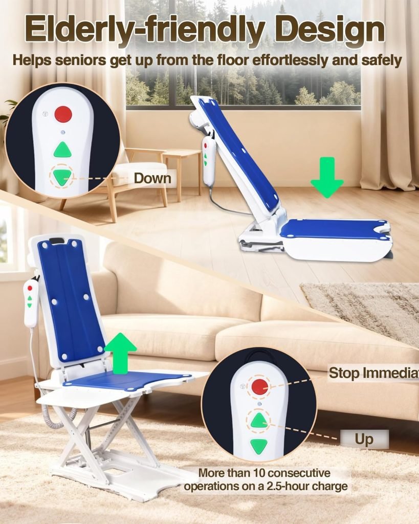 Electric Chair Lift - Lift Elderly from Floor, IPX8 Waterproof Chair Lift with Remote Control, Support Up to 300 LBS, for Elderly  Disabled Fall Assist Device Assistance