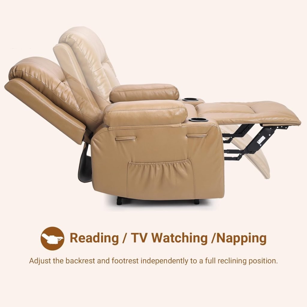 GarveeHome Swivel Rocking Recliner Chair, PU Leather Reclining Nursery Rockers with Heat Massage, 360° Round Base Rocker Recliner Chair with Pull Handle, Silla Mecedora, Vintage Dual-Tone GarveeHome Swivel Rocking Recliner Chair, PU Leather Reclining Nursery Rockers with Heat Massage, 360° Round Base Rocker Recliner Chair with Pull Handle, Silla Mecedora, Vintage Dual-Tone