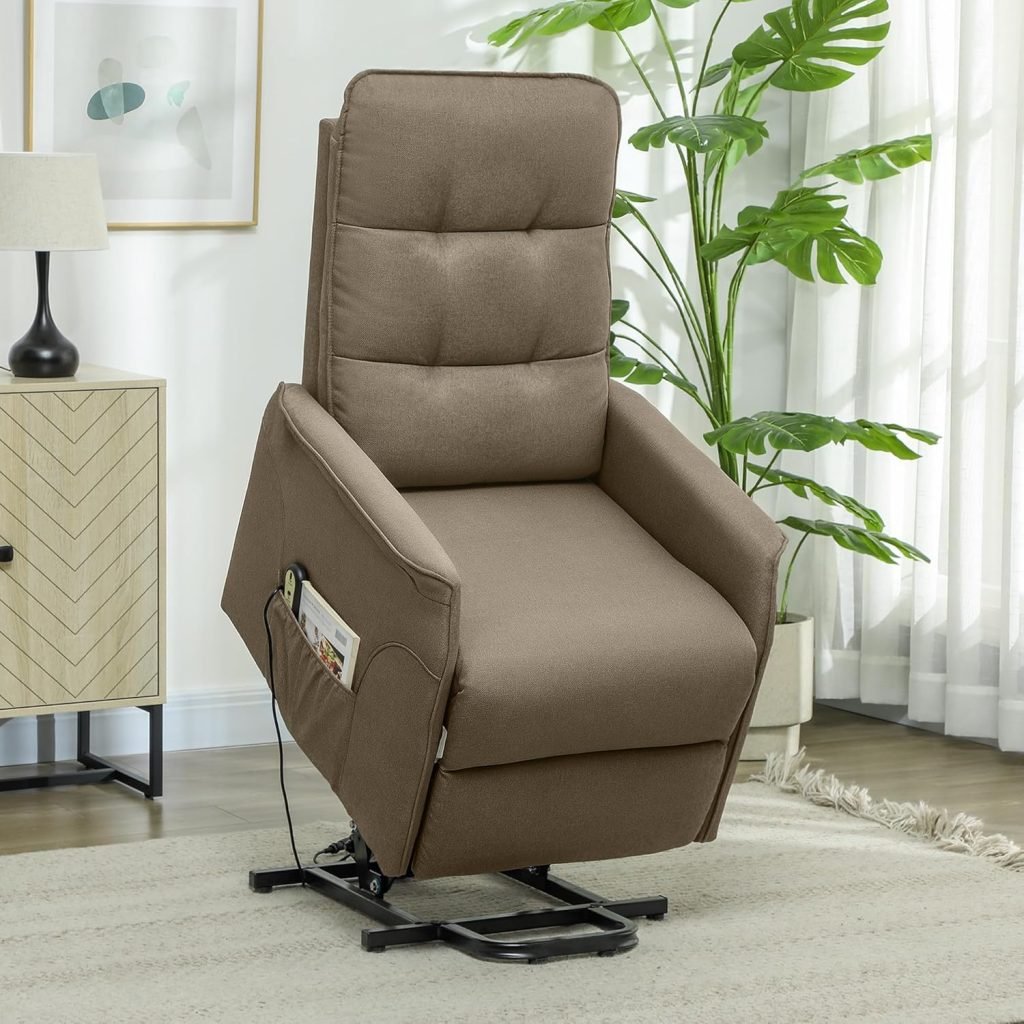 HOMCOM Power Lift Recliner Chair for Elderly, Fabric Lift Chair Sofa with Remote Control, Side Pockets, Pocket Spring, Tufted Back, Quick Assembly, Brown HOMCOM Power Lift Recliner Chair for Elderly, Fabric Lift Chair Sofa with Remote Control, Side Pockets, Pocket Spring, Tufted Back, Quick Assembly, Brown
